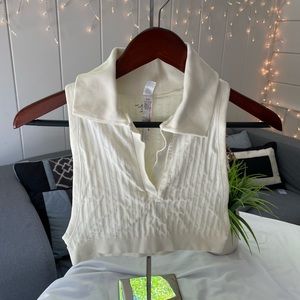 UO Out From Under cream collared seamless crop top size M/L